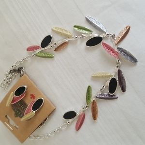 New Cedar Paddle Silver Colorful Leaves Necklace Earring Set